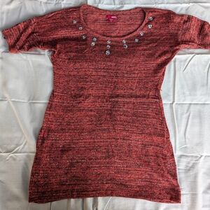 Orange Knit Long Top with Embellishments